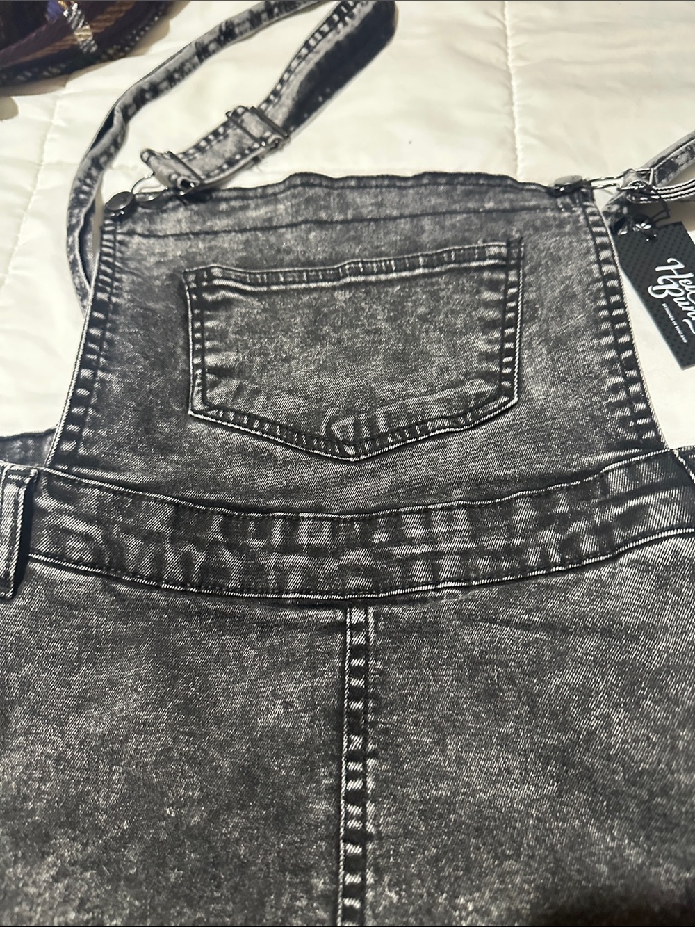 Hell Bunny Black Acid-Wash Denim Pinafore Dress - Picture 4 of 5